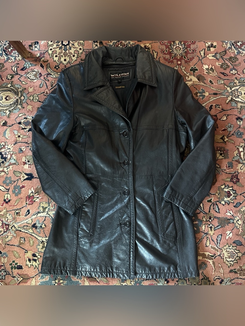 Vintage Wilsons Leather Black Leather Button-Front Women's Coat